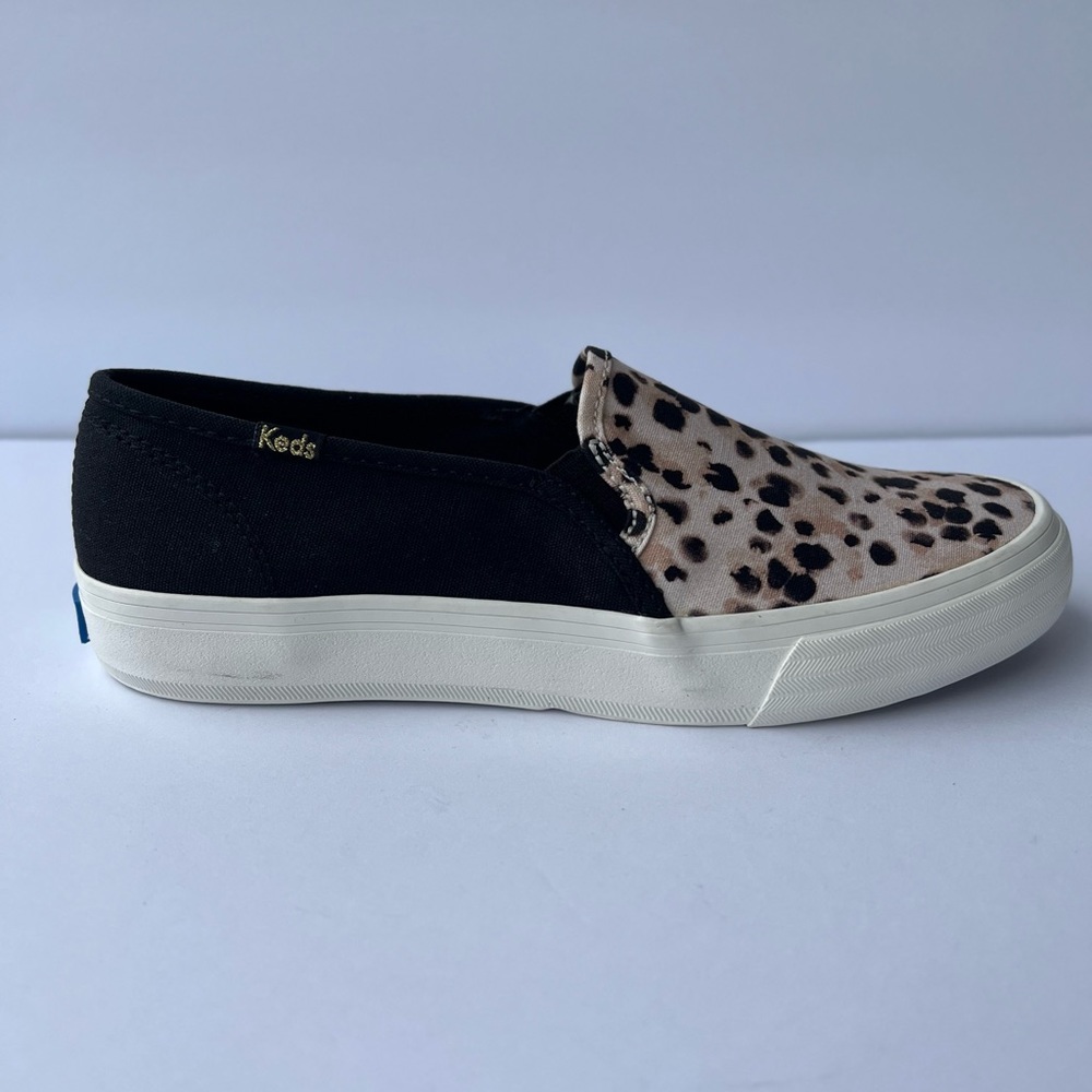 Keds Double Decker Black/Leopard Canvas Slip-On Sneakers Size 6.5